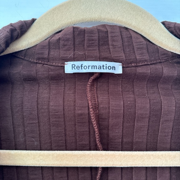 Reformation Ribbed Brown Button Up - Picture 2 of 4
